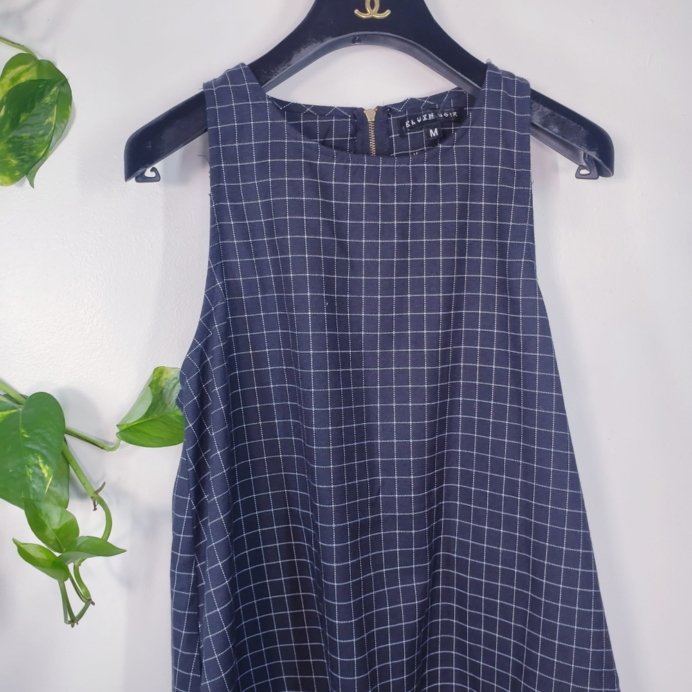 Mint! BLUSH NOIR Navy Grid A-Line Dress M - Picture 5 of 10